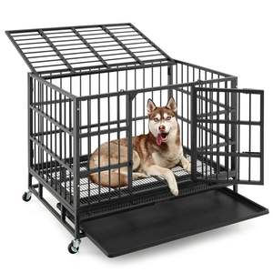 Jaula para perros de metal resistente de 38 pulgadas con ruedas rodantes bloqueables y bandeja transportadora de mascotas plegable - Product Image 1