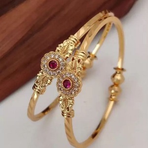 Modern Minimal Textured Gold Plated Bracelet Pair Openable Slim <b>Bangles</b> for Women Daily Wear Office Style and Casual Fashion - Product Image 5