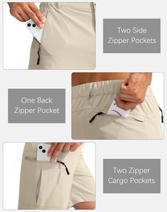 Shorts cargo pour hommes avec poches zippées, séchage rapide, légers, pour la randonnée en plein air, les voyages, les shorts utilitaires, vente en gros OEM - Product Image 5