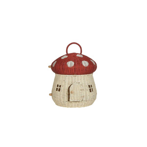 Foldable Rattan Mushroom House Kids Toy Storage Basket Montessori Playroom Storage Organizer Handmade Natural Wicker Nursery - Product Image 1