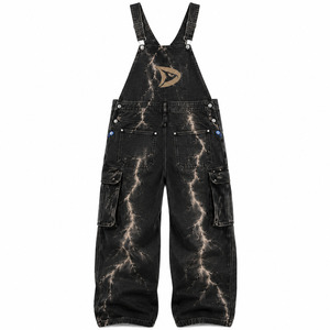 Overol Eléctrico de Mezclilla con Múltiples Bolsillos, Estilo Cargo, Unisex, Corte Regular, Casual, Lavado Intenso, Moda Urbana Grunge - Product Image 3