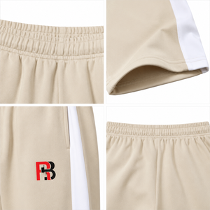 Pantalon de survêtement en molleton beige pour homme avec bande latérale blanche, taille élastique, pantalon décontracté pour l'automne - Product Image 5