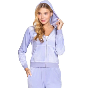 Ensemble de survêtement pour femme en velours à manches longues avec fermeture éclair, deux pièces, automne, 100% coton, respirant, élégant, léger - Product Image 1