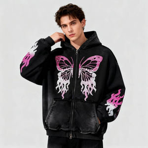 Men's Premium Custom <b>Butterfly</b> Rhinestone Graphic Design Thermal Hoodie Casual Long <b>Sleeve</b> Drawstring Hoodie Men's - Product Image 2