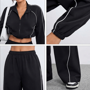 Custom <b>Women</b> Loose Fit Tracksuit Cropped Zip Windbreaker <b>Jacket</b> and Wide Leg Pant Streetwear Activewear <b>Lightweight</b> Tracksuit - Product Image 5