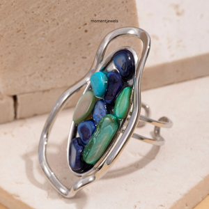 Rose Gold Plated Turquoise Pearl Natural Stone Cocktail <b>Ring</b> <b>Open</b> Band for Women Wedding & Party Gift - Product Image 3