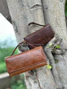 Nouveau Style vente chaude véritable fait à la main Crunch en cuir pochette portefeuille élégant décontracté en cuir pleine fleur poignée supérieure pochette pour les femmes - Product Image 3