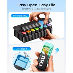 Organizzatore settimanale compatto e portatile per pillole, stile cassetto, per viaggi, contenitore per farmaci giornalieri, custodia comoda per la conservazione - Product Image 3