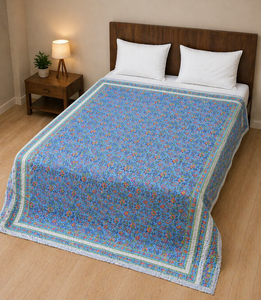 Hand Block Print Quilt Jaipuri Razai Cotton Bedspread Floral Bedding Lightweight Summer Quilt King Queen - Product Image 3