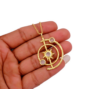 Aqua Chalcedony Rose Quartz Round Gemstone Pendant <b>Necklace</b>, <b>Boho</b> Style Jewelry for Women, Wholesale OEM Custom Gifts - Product Image 5