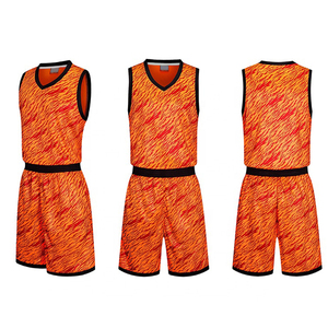 Conjunto de Uniforme de Baloncesto Sublimado Personalizado, Estampado Rojo Anaranjado, Cuello en V, Sin Mangas, Secado Rápido, para Adultos, Ropa Deportiva Unisex - Product Image 1