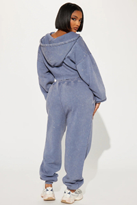 Women's Winter Hooded Tracksuits <b>Cropped</b> <b>Zip</b> <b>Up</b> Set Customizable Regular Fit Distressed Acid Wash Solid 100% Cotton Jogger - Product Image 4