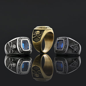 แหวนเมสัน BOJ รุ่น 033 แหวนสั่งทำพิเศษสำหรับทุกเพศ แหวนตราประทับฟรีเมสันแบบปรับแต่งได้ แหวนตราประทับมาสเตอร์เมสันเท็กซัส ฮิปฮอป สีเงิน ราคาประหยัด - Product Image 1