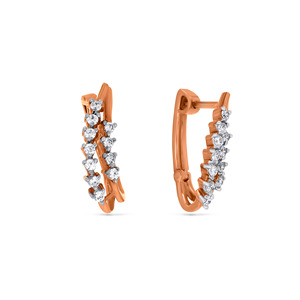 Boucles d'oreilles élégantes en or rose incurvées avec des diamants de laboratoire inspirés des fleurs en cascade pour femmes - Product Image 2