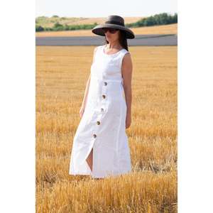 Vestido Largo sin Mangas de Algodón Blanco para Mujer, con Botones al Frente, Casual, Veraniego, Natural, Ecológico y Lavable - Product Image 2