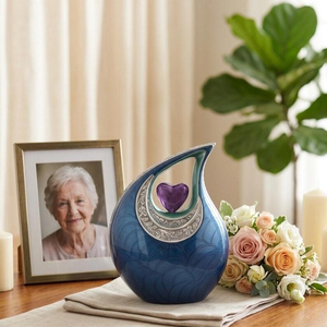 Engraved Tear Drop Cremation Urn Metal <b>Ashes</b> Memorial Vessel Purple Heart Decorative Adult <b>Keepsake</b> - Product Image 4