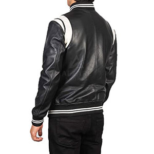 Veste universitaire en cuir élégante avec un design bicolore, des détails côtelés et des boutons-pression sécurisés sur le devant - Product Image 2