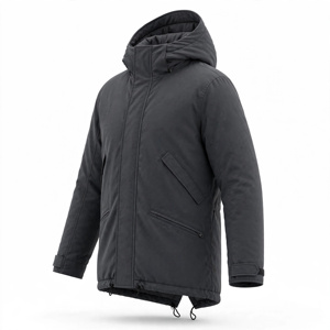 <b>Men's</b> <b>Black</b> Stand Puffer Jacket <b>Long</b> Sleeve Zipper Closure Windproof Casual Winter Solid Color Polyester Fleece Thick <b>Coat</b> Front - Product Image 4