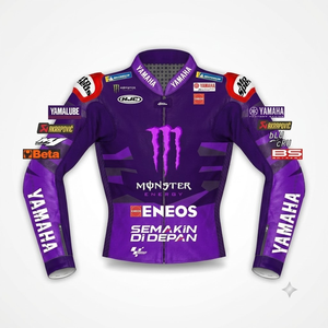 เสื้อแจ็คเก็ตหนังแท้สำหรับแข่งรถ Fabio Quartararo Ramaha MotoCP ทำจากหนังวัว/หนังจิงโจ้ ตัดเย็บตามขนาด พร้อมรูระบายอากาศ สำหรับการแข่งรถ/เสื้อแจ็คเก็ตป้องกัน - Product Image 1