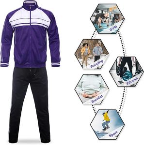 Men's <b>Purple</b> White Color Blocking Track <b>Suit</b> Full Sleeve Zipper Stand Collar Sporty Style Autumn Wear Breathable Regular Fit - Product Image 4