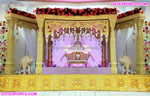 Éblouissant Delizio Fibre Piliers Mariage Mandap Rêveur Mariage Indien Mandap Configuration Mariage Hindou Golden Mandap Décoration USA - Product Image 3