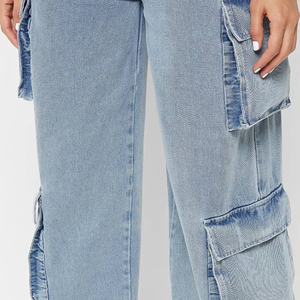 Jean cargo décontracté pour femme à taille haute et coupe ample avec plusieurs poches, imperméable et respirant en polyester/coton, longueur intégrale - Product Image 6