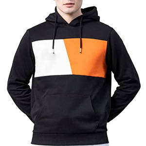 Sudadera con Capucha para Hombre, Diseño Color Block, Corte Regular, Informal, con Bolsillo, Estilo Urbano Otoñal, Negro, Blanco, Naranja - Product Image 1