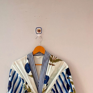 Handmade Loose Elegant Safari Print Natural Soft Fabric Cotton Casual Kimono Robe Dressing Gown V-neck Quick Dry Comfortable - Product Image 1