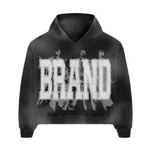 Conjunto de Dos Piezas Personalizado Unisex de Talla Grande: Sudadera con Capucha Bordada y Pantalones Cortos de Mezclilla, Ropa Urbana de Primavera, Fabricante de Ropa con Marca Privada OEM - Product Image 2