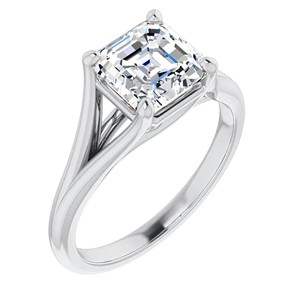 Bague de fiançailles de luxe en moissanite taille Asscher à double sangle en or blanc 14K, bague de mariée solitaire minimaliste, bague de demande en mariage personnalisée - Product Image 3