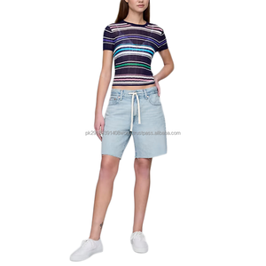 กางเกงขาสั้นผ้ายีนส์สีฟ้าอ่อนของผู้หญิงเอวกลางทรงหลวมระบายอากาศได้ดีชุดสตรีทแวร์ผ้าถักแบบลำลองสไตล์ฤดูร้อน - Product Image 3