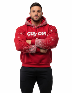 Sudadera con Capucha Unisex Roja con Estampado Personalizado, Sudadera de Forro Polar para Invierno, Chaqueta con Capucha Estilo Urbano con Diseño de Pedrería - Product Image 3
