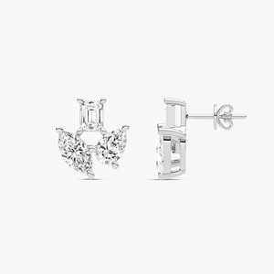 2CTW <b>Emerald</b> Marquise Pear Lab Grown Diamond Trio <b>Stud</b> <b>Earrings</b> in 18K White Gold with IGI Certification Women's - Product Image 1