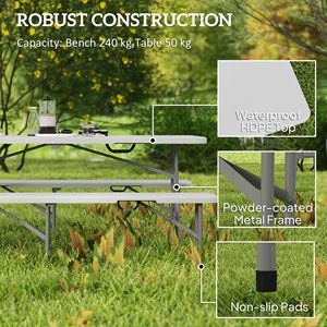 Set Tavolo e Panchina da Campeggio Portatile Bianco da 1,8 m con 3 Sedie e Design Pieghevole per Feste e Barbecue - Product Image 4