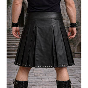 Kilt utilitaire en cuir véritable pour homme, noir et marron, style motard gothique, avec poches à chaîne, pour festivals et cosplay - Product Image 2