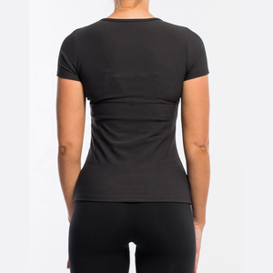 Camiseta de Punto para Mujer, Cuello Redondo, Manga Corta, Color Azul Marino Sólido, Corte Ajustado, Transpirable, para Todas las Temporadas, Ropa Casual, Camiseta de Gimnasio - Product Image 5