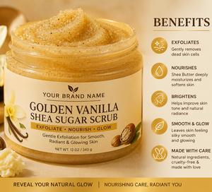 Golden Vanilla Shea Sugar <b>Body</b> <b>Scrub</b> Deep Exfoliating Moisturizing Skin Polishing <b>Scrub</b> with Natural Shea Butter for Wholesale - Product Image 3