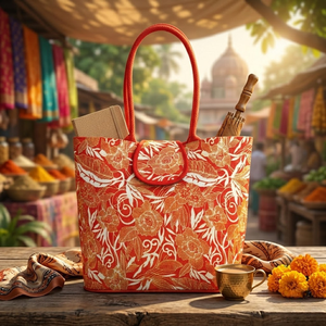 Sac de shopping élégant en jute avec longues poignées et fermeture éclair |   Sac fourre-tout personnalisé sans azo, imprimé floral, pour la plage et les courses - Product Image 1