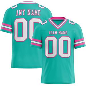 Custom Navy Pink American Football Jersey V-Neck Short Sleeve Sublimated Print Front Team <b>Name</b> Number Breathable Mesh Moisture - Product Image 6