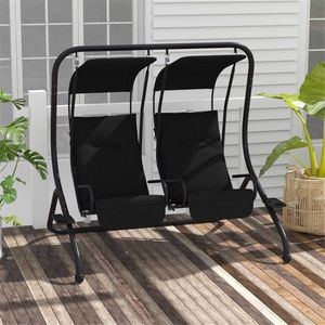 Sedia a dondolo singola nera da giardino, sedia a uovo sospesa per patio e balcone, per uso esterno e interno - Product Image 1