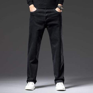 Nouveau Jean en Coton Noir Coupe Droite Taille Moyenne pour Homme Grande Taille 2026 – Pantalon Décontracté Ample à Braguette Boutonnée - Product Image 1