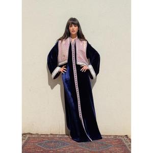 Premium Velvet <b>Kaftan</b> Set Velvet <b>Kaftan</b> Finished Graphic Sfifa Neckline Full Front Opening Fastening Handmade Silk Buttons - Product Image 2