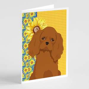 Girasoles de verano Caprichoso Ruby Cavalier Spaniel A7 Tamaño 5x7 Paquete 8 Tarjetas de felicitación en blanco con sobres para mensajes de notas - Product Image 1