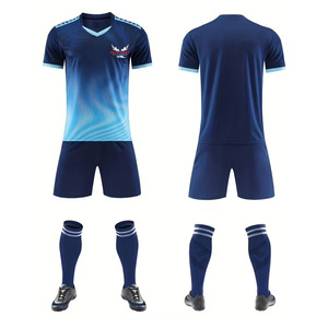 Uniforme de Fútbol para Hombre, Azul Degradado, Cuello en V, Manga Corta, Absorbe la Humedad, Ajuste Atlético, Impresión Sublimada, Conjunto de Camiseta de Fútbol - Product Image 1