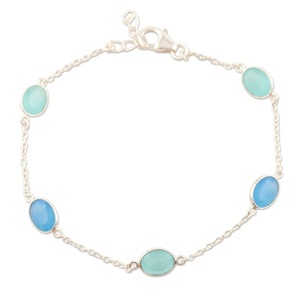 Pulsera de Cadena de Plata de Ley 925 con Calcedonia Azul Natural, Joyería Elegante Hecha a Mano con Piedras Preciosas, Regalo - Product Image 2