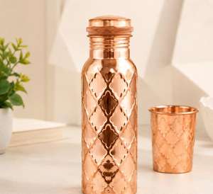 Juego de Botellas de Agua de Cobre con Dos Tazas, Diseño Moderno, Portátil, Reutilizable, Ecológico, Tapas Incluidas - Product Image 6