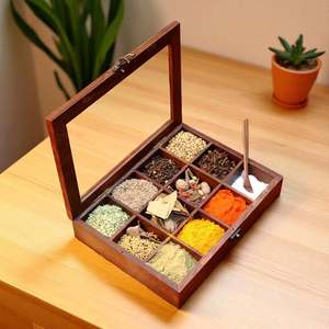 Boîte à épices artisanale en bois de qualité supérieure pour la cuisine, avec outils pour herbes et épices, idéale pour le rangement du sel à la maison. - Product Image 1