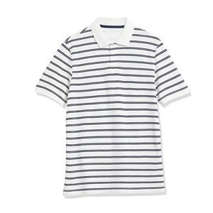 Polo de Manga Corta a Rayas para Hombre, Corte Ajustado, Informal, de Algodón Tejido, Blanco y Negro, Estampado, Largo Regular, 300 GSM - Product Image 4