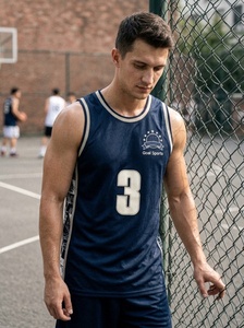 Maillot de basket bleu marine personnalisé, uniforme sans manches en mesh sublimé, respirant, vêtements d'entraînement d'équipe, OEM, vêtements de sport pour hommes - Product Image 3