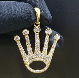 Collar con Colgante de Corona para Hombre, Estilo Hip Hop, Corona con Incrustaciones de Moissanita, Joyería de Corona de Rey, Chapado en Oro, Colgante Brillante para Streetwear - Product Image 4